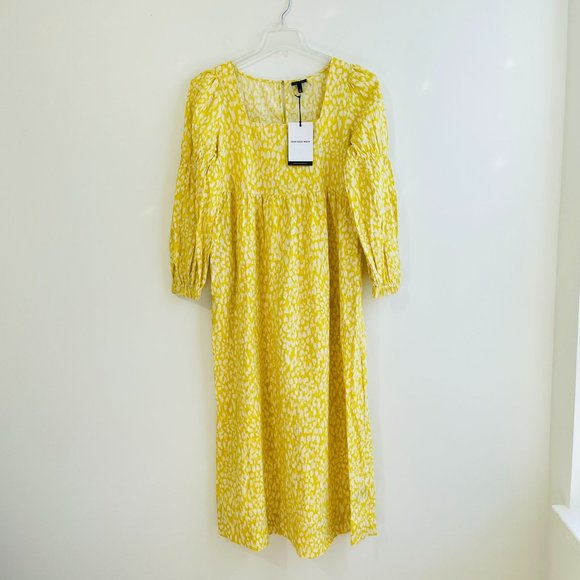 Who What Wear Women's Dress Medium Maxi Long Sleeve Yellow Leopard Print New - Picture 4 of 10